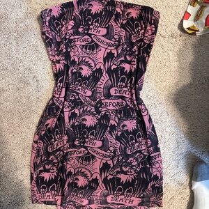 Ed Hardy mini body con tattoo print dress